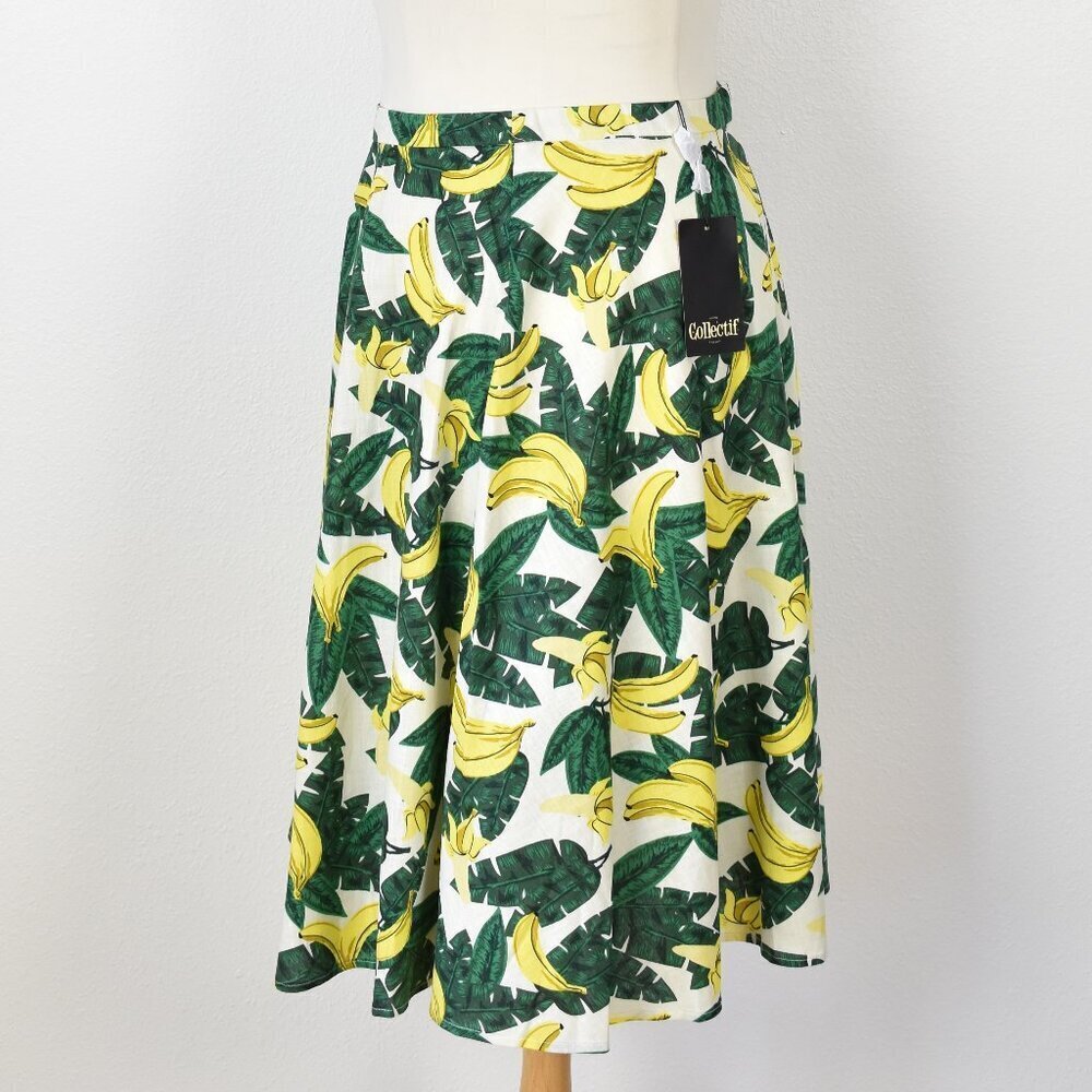 Collectif London Retro Pinup Banana Print Novelty Swing Skirt NEW - 18 - Picture 6 of 8
